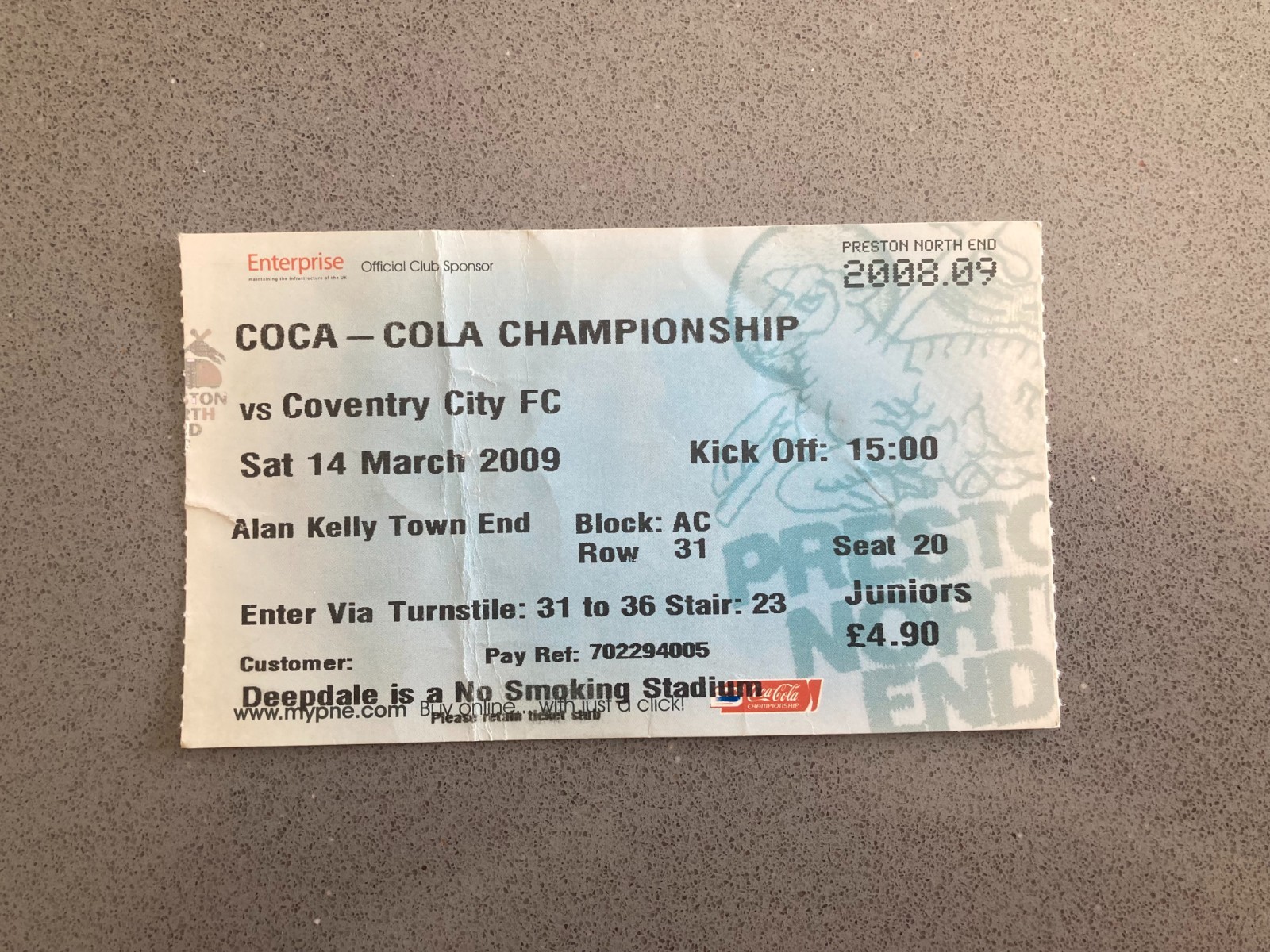 Preston North End v Coventry City 2008-09 Match Ticket
