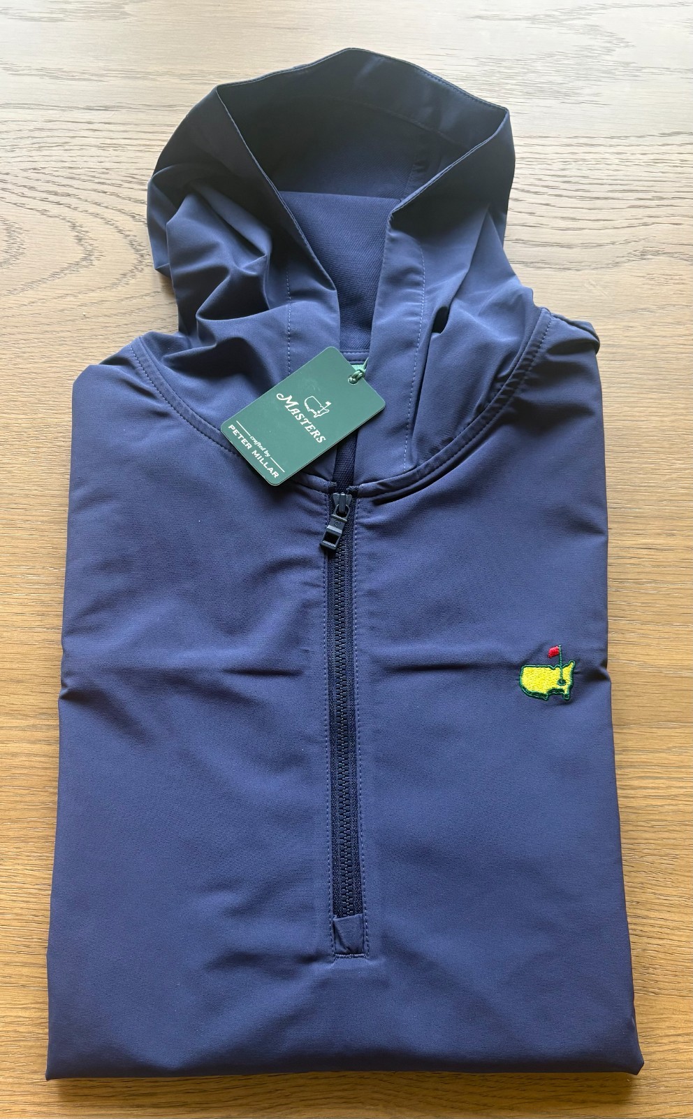 2026 Masters Peter Millar Men's Medium Navy Blue Golf Pullover Hooded 1/4 Zip