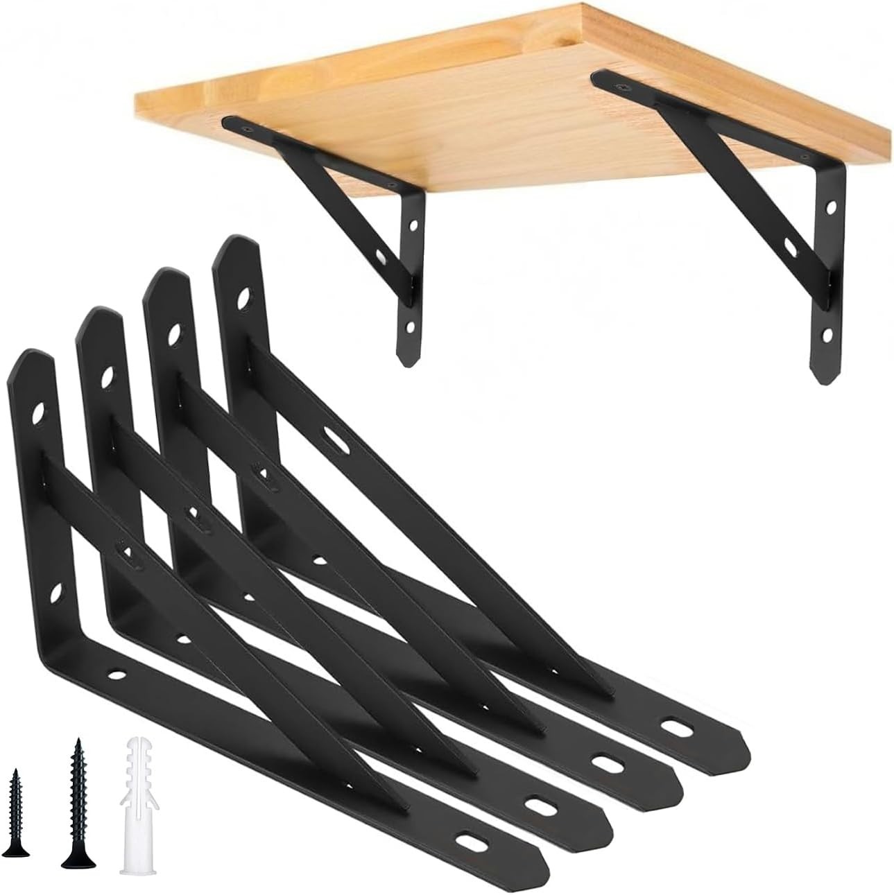 4 Pack Heavy Duty Shelf Brackets,5 in X 8 Metal L Wall 5 X 8 in, Black