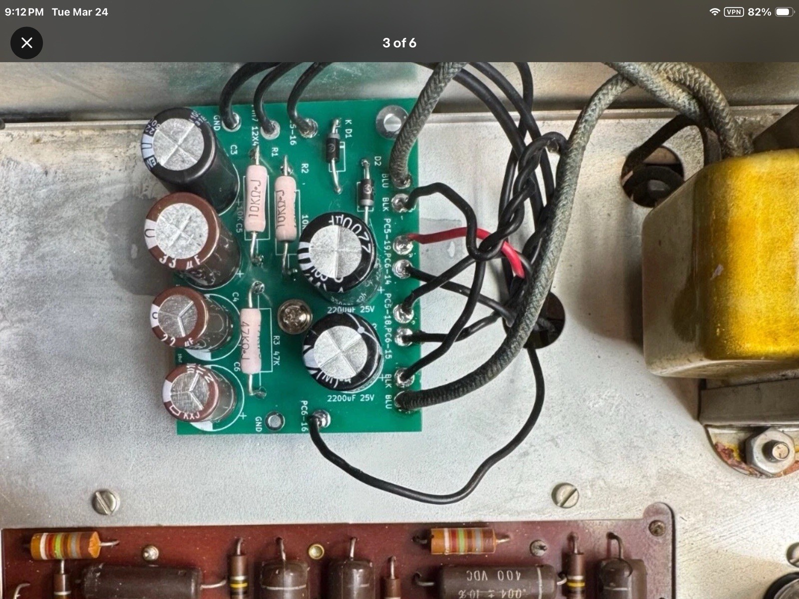 Dynaco PAS-2 PAS-3 power supply capacitor board assembled