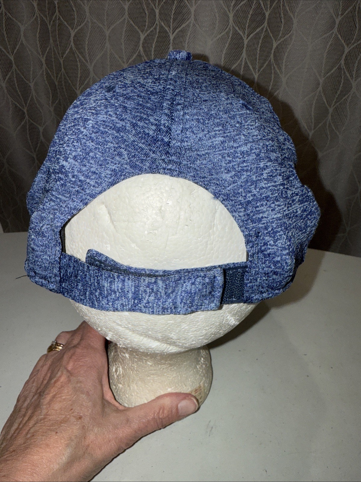 Blue Heather Knit Hat Cap Hook Loop Outdoor Cap EUC