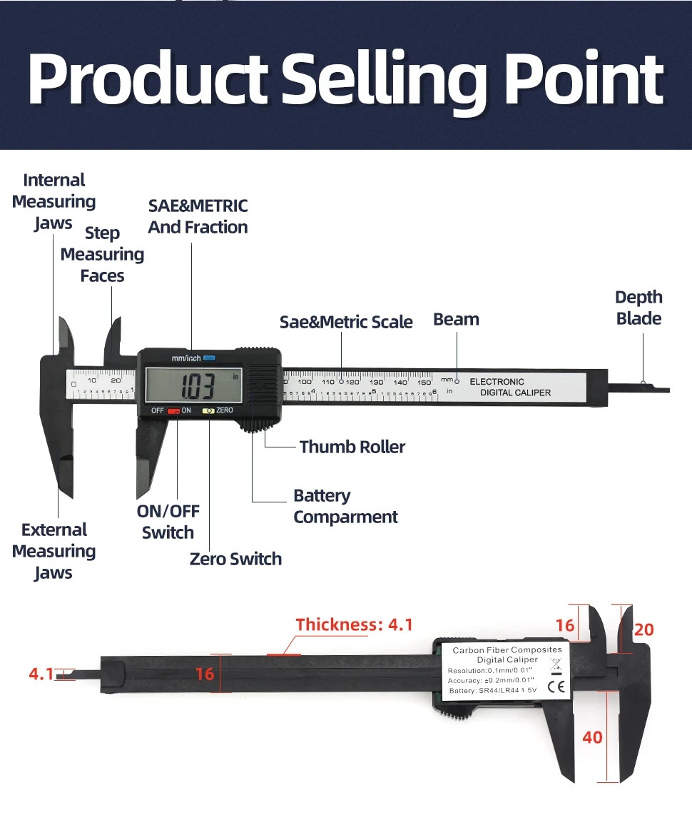 Digital Caliper Electronic Plastic Calipers Vernier Measuring Tools with LED