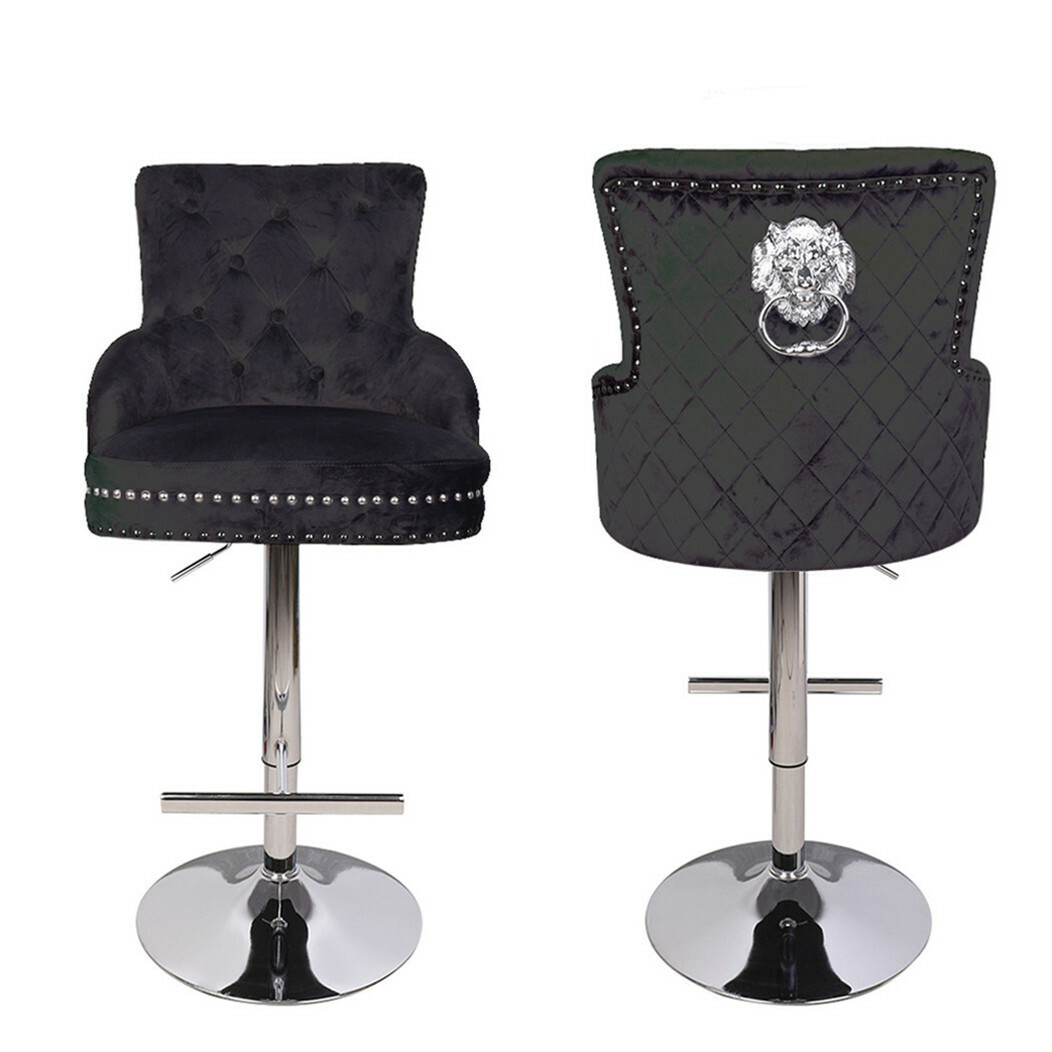 Extra Large Velvet Bar Stool Heavy Duty Adjustable Breakfast Chair w Stable Base