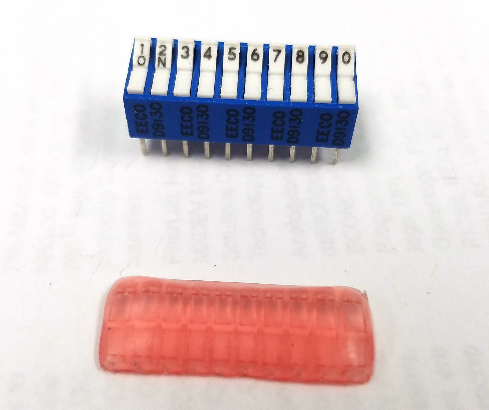 DIP Rocker Switches, 10 Pos, SPST, EECO 240010GP, Sealed, New Old Stock, 16 Pcs