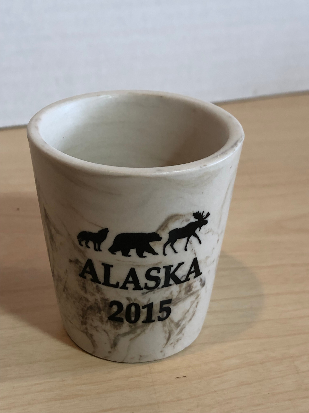 ALASKA 2015 Tan Stoneware Marbled Shot Glass #F13