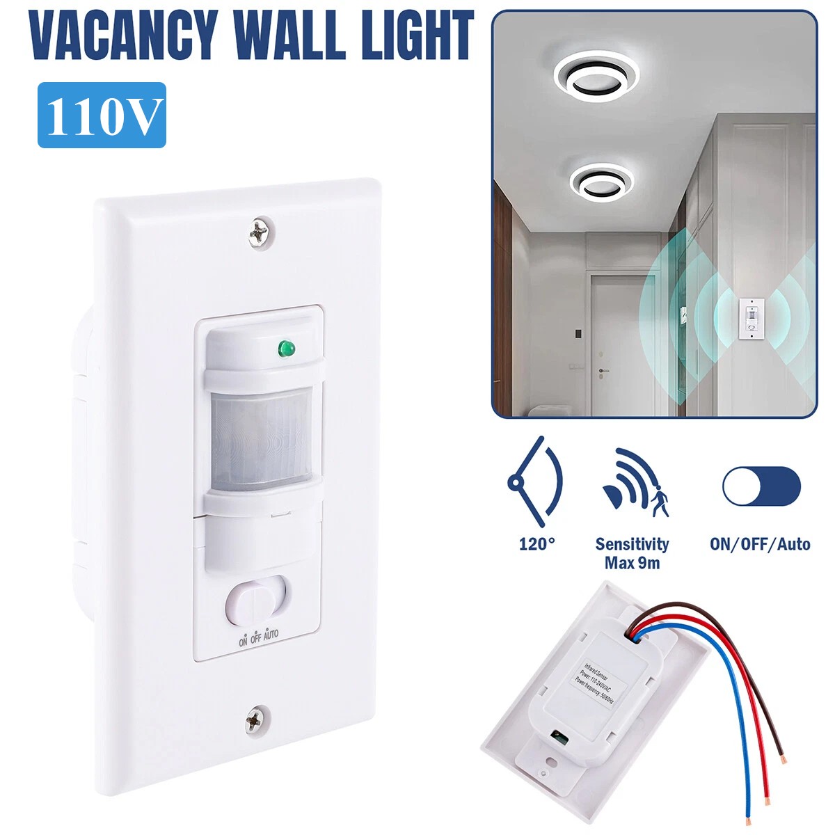 3PCS Automatic PIR Occupancy Motion Sensor Light Switch Auto On/Off Infrared