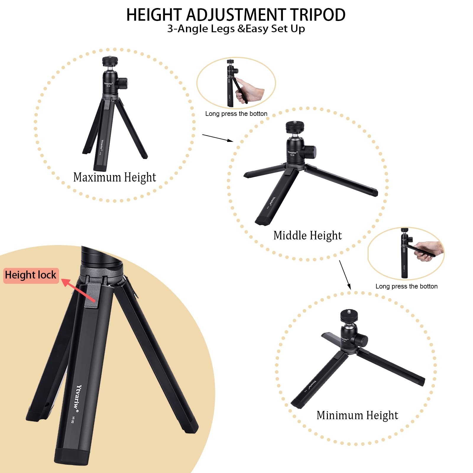 Camera Tripod Mini Ball Head with Cold Shoe Mount,360° Panoramic Size, 1