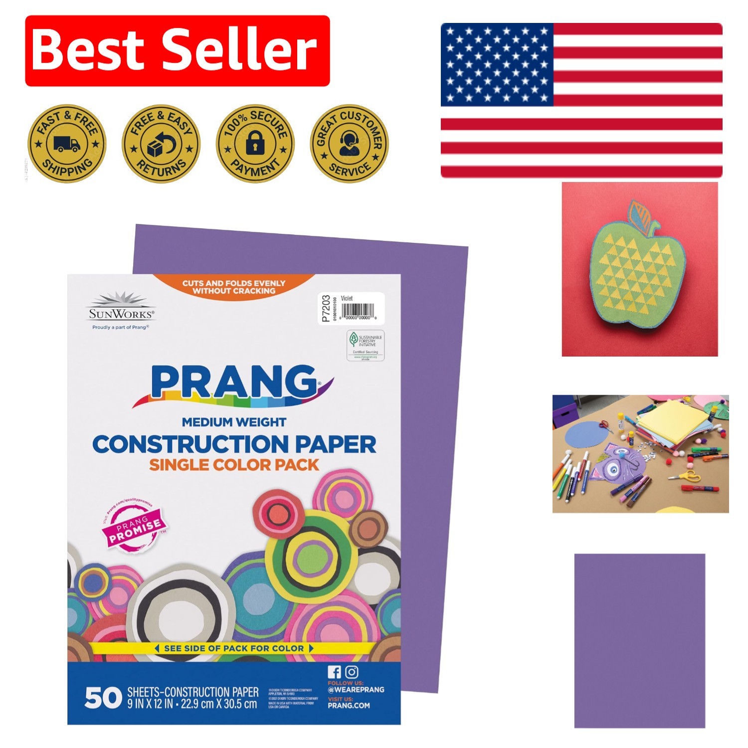 Versatile 50-Pack Violet Construction Paper, 9" x 12" - Ideal for School & Home