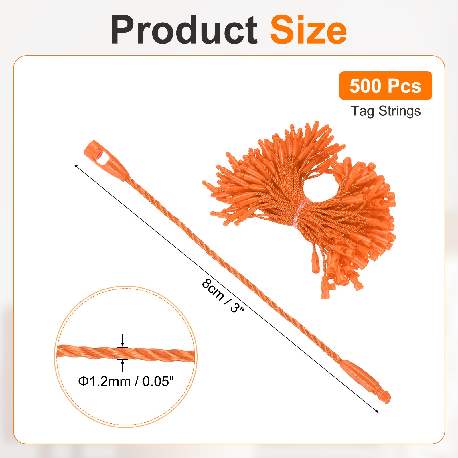 500 Pcs Polyester Hang Tag String 3" Snap Lock Pins Loop Fastener, Orange