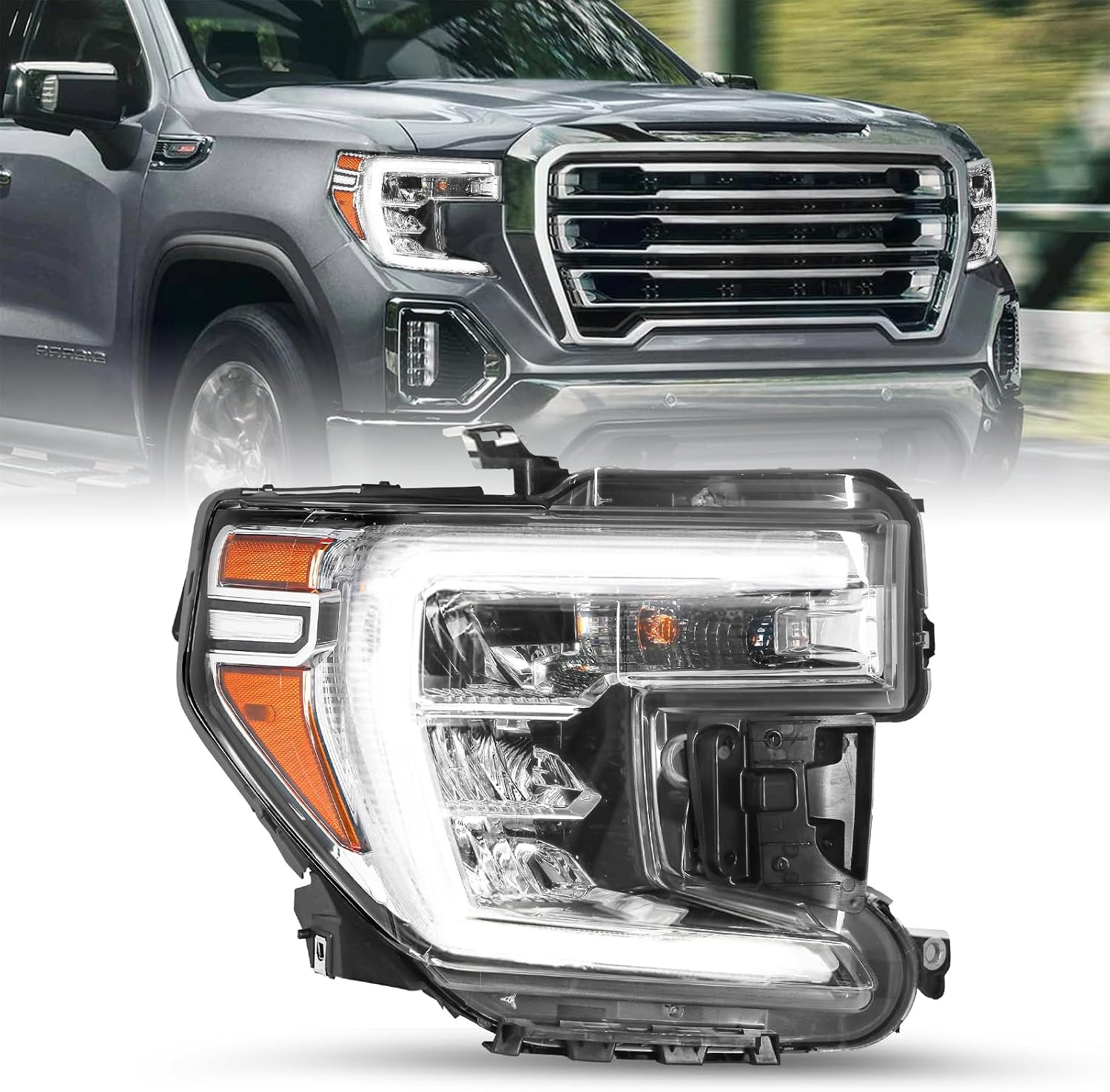 Halogen Turn Signal Model for 2019-2021 GMC Sierra 1500 Headlight Assembly Repla