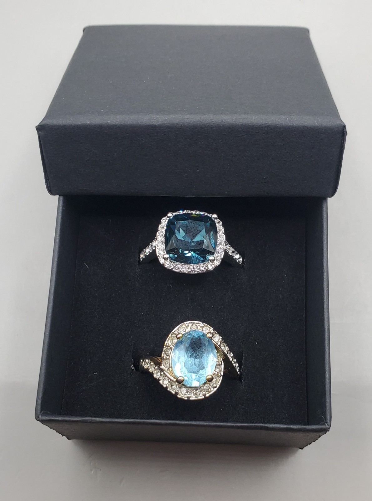 2 Faux Topaz Rings: 18K GE Gold Electoplated Sz 6 & New W/0 Tag Silvertone Sz 7