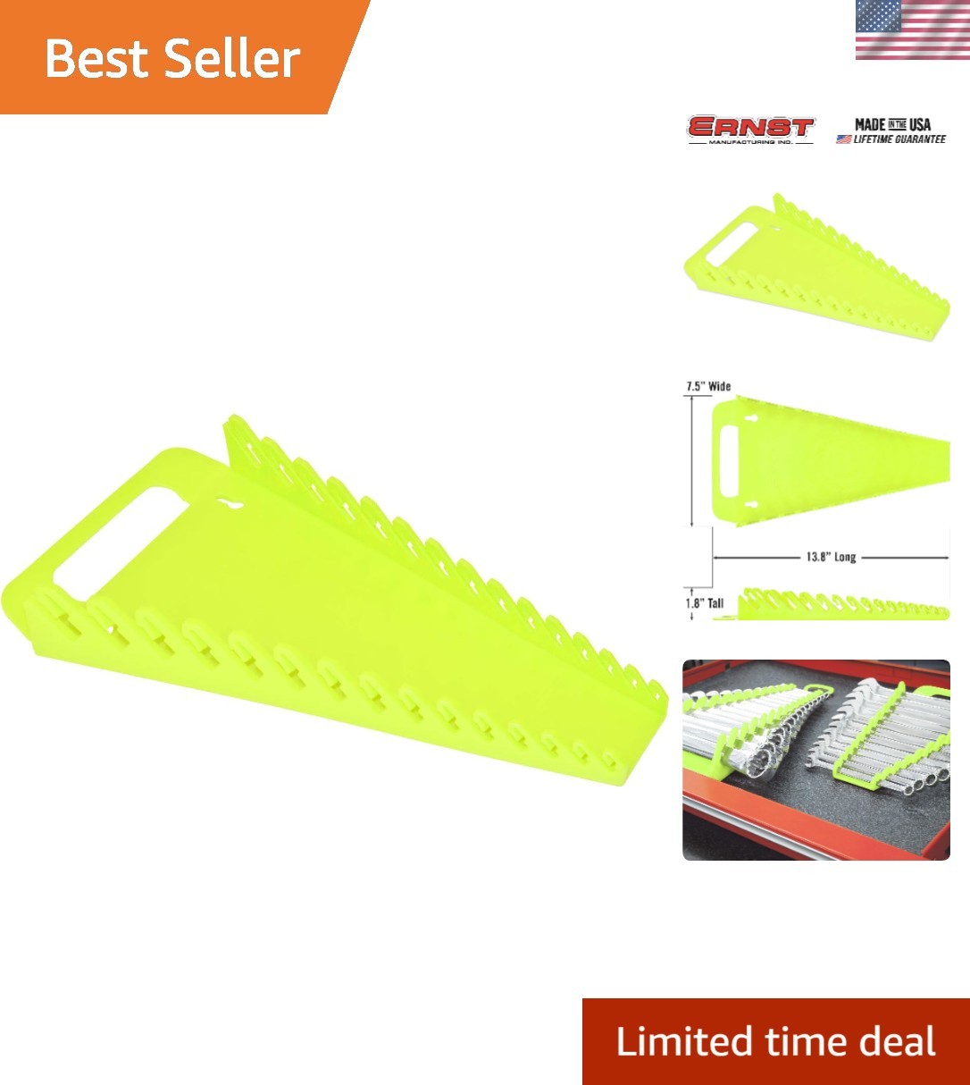 Ernst 5082HV High-Visibility 15-Tool Wrench Organizer – Ultimate Tool Storage