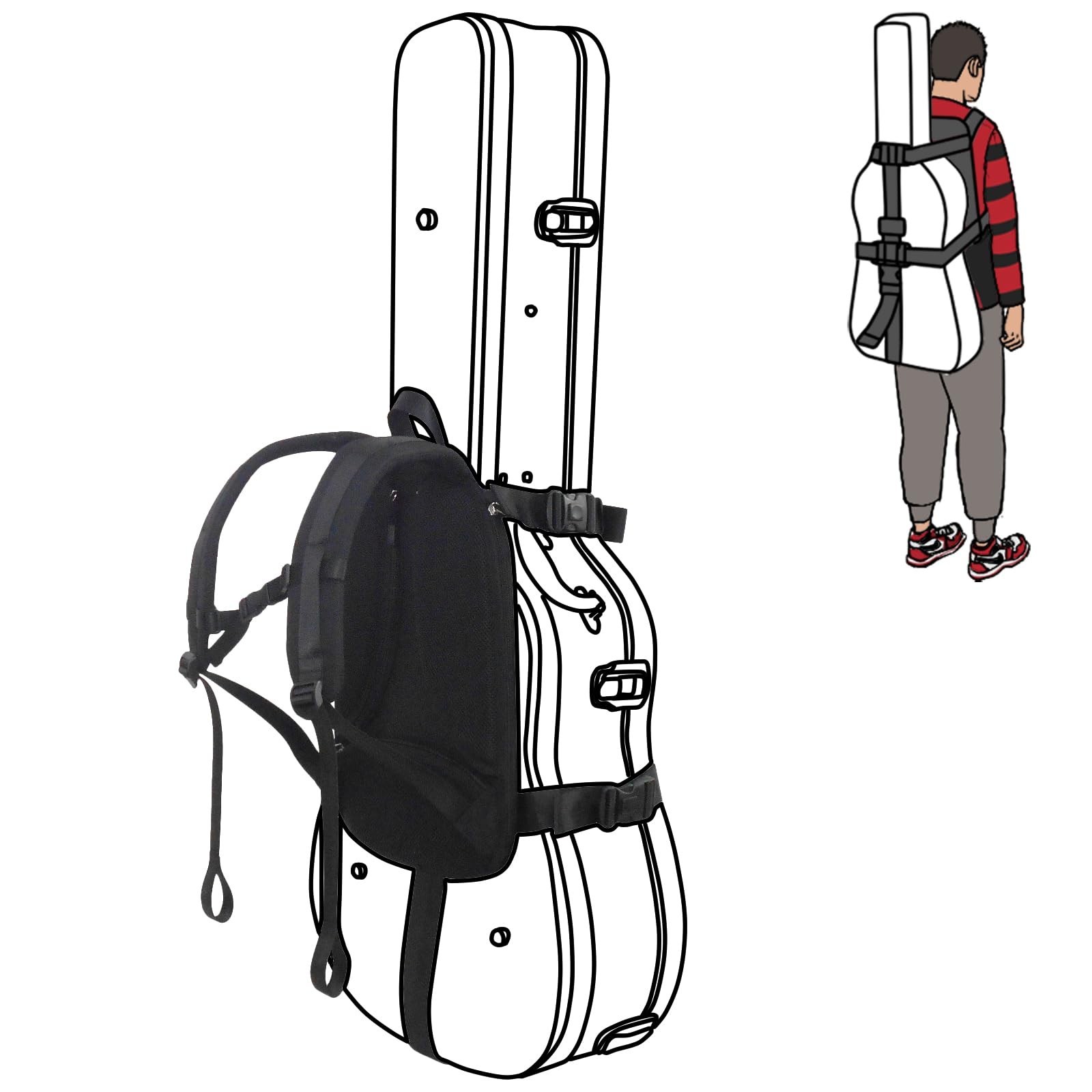 Guitar Hard Case Backpack Carrying System - Black