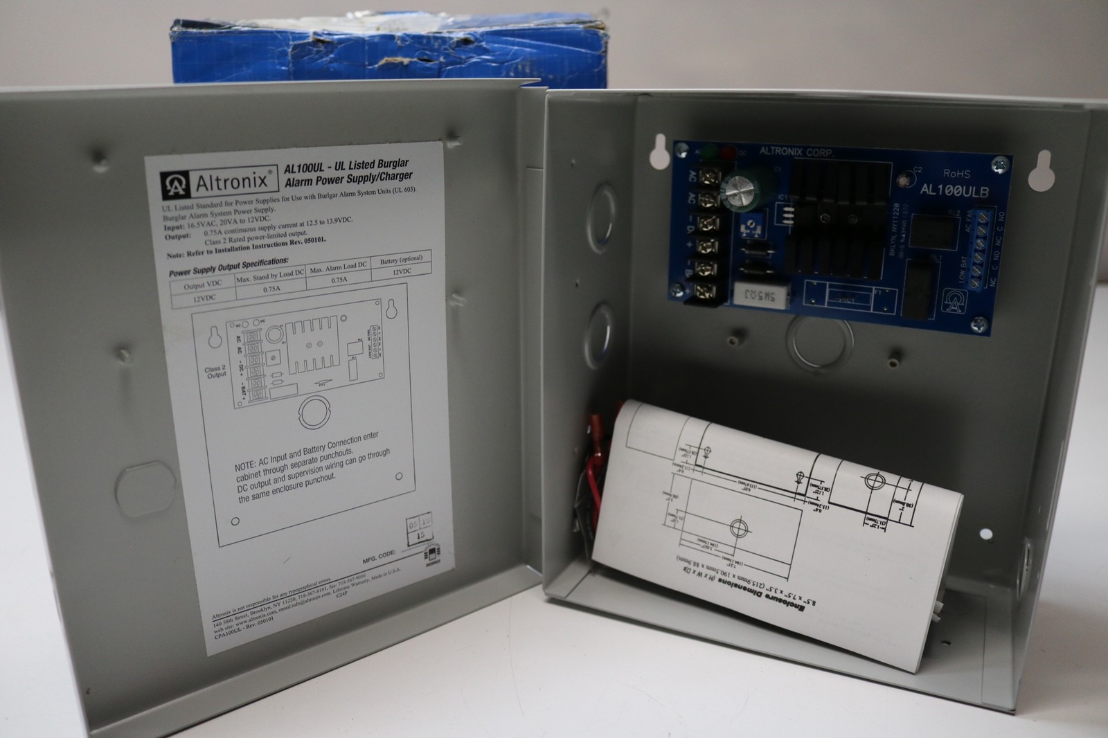 New Altronix AL100UL Access Control Power Supply/Charger 12VDC 750mA