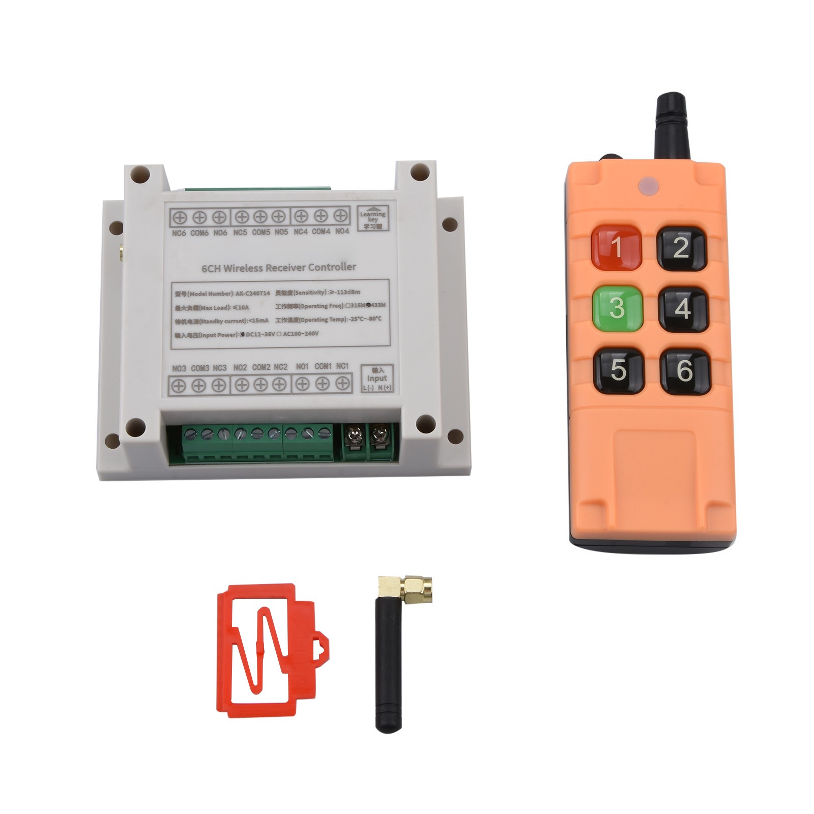 6 Channel 10A Relay Receiver Wireless Remote Control RF Switch 433mhz DC