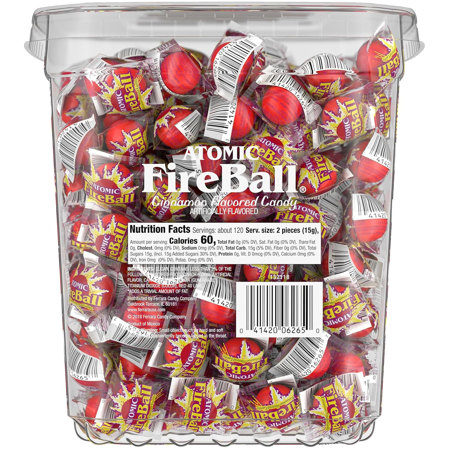 Wonka Atomic Fireball, Candy, Cinnamon Flavor, Individually Wrapped, 7.5 G (240