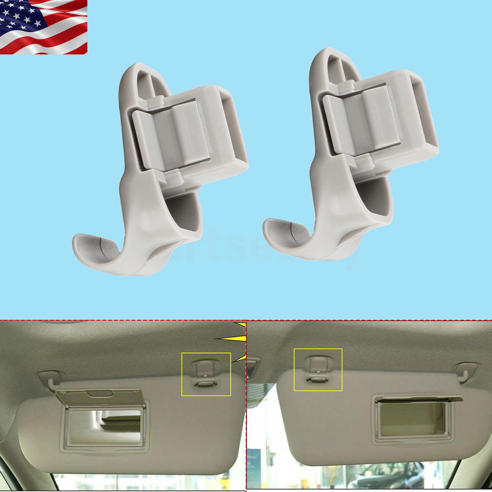 2x Grey Sun Visor Clip LC6269261B77 For Mazda RX-8 RX8 2004-2011 / MPV 2004-2006
