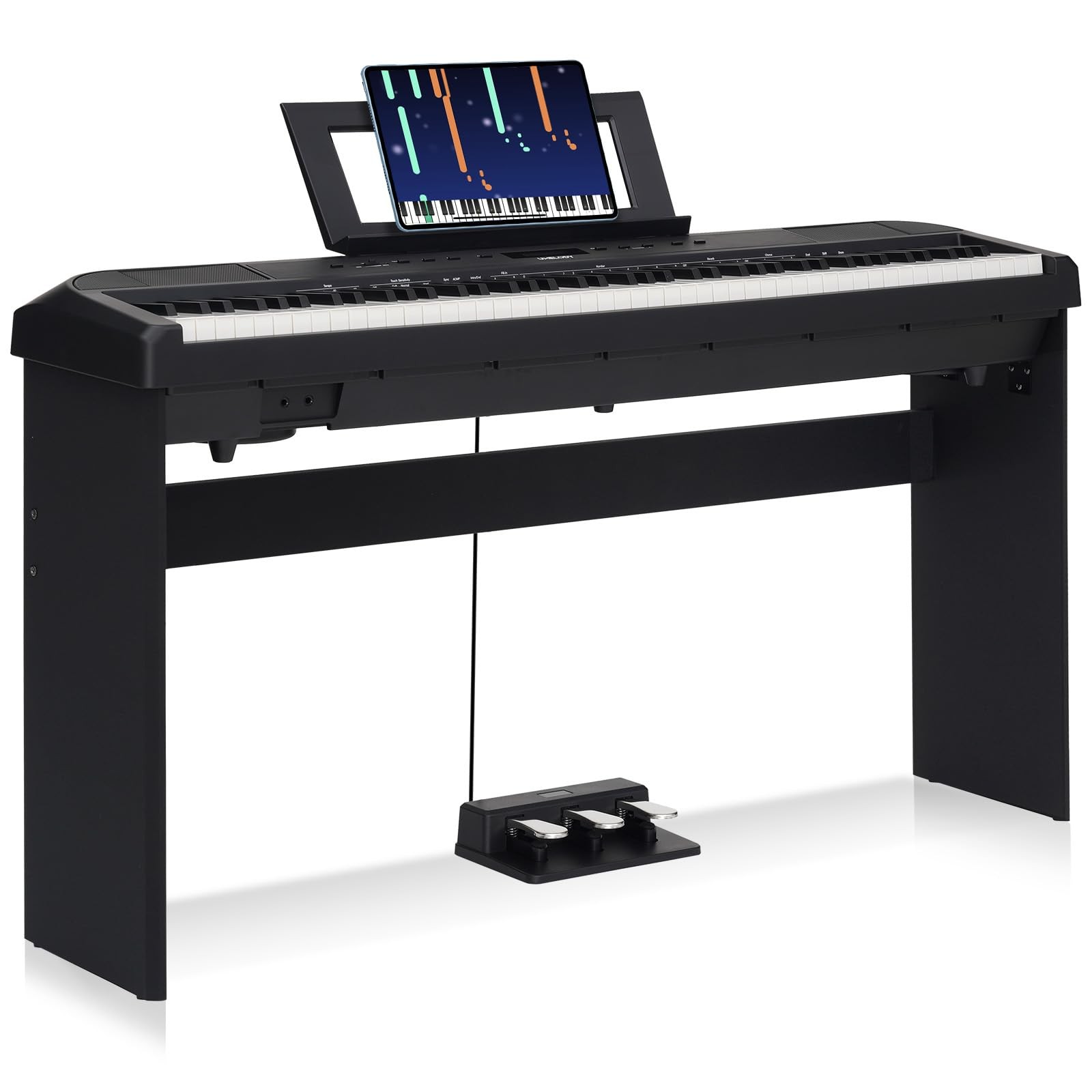 Digital Piano 88 Key Full Size for Beginners, Compact, Black Triple Pedals