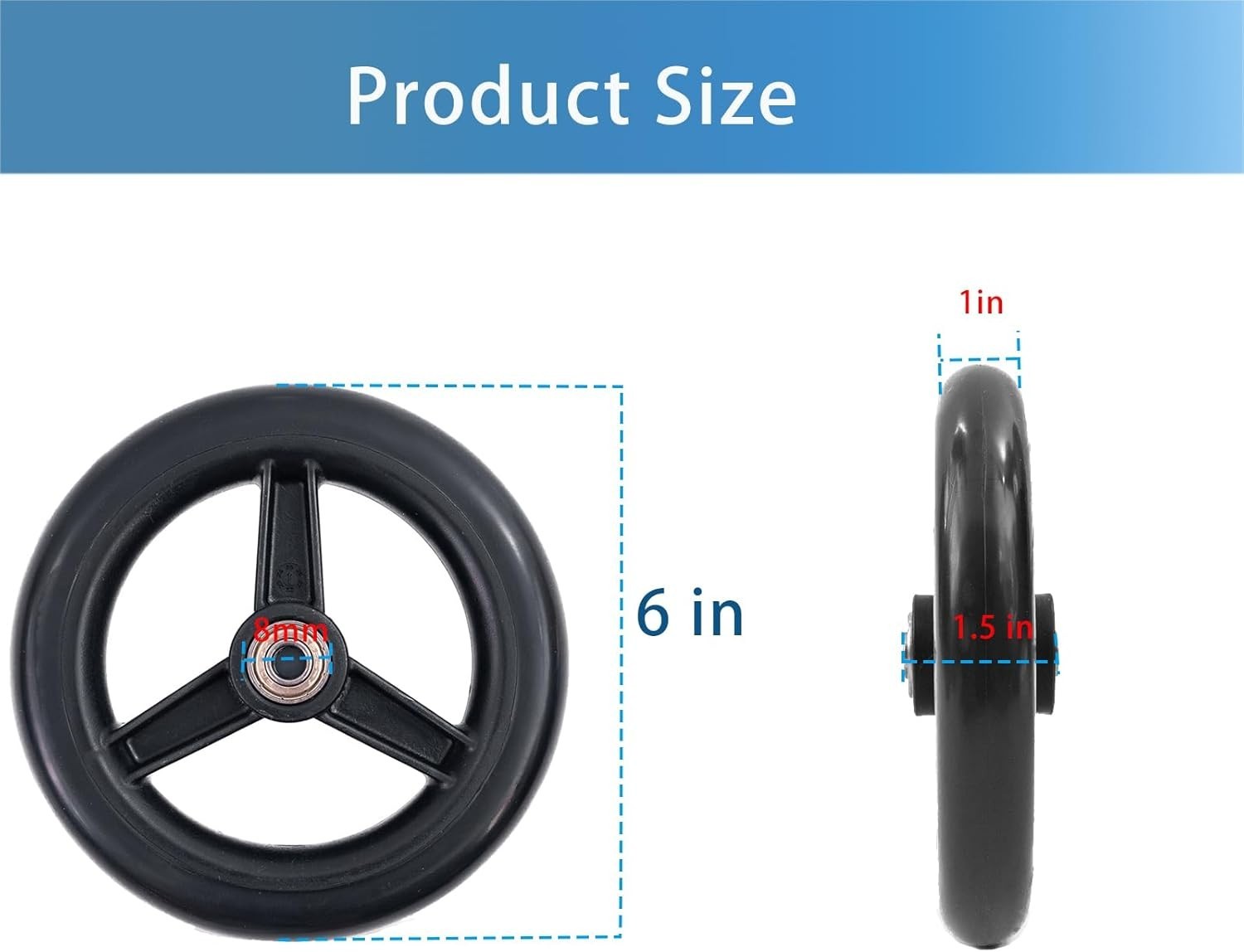 Universal 6-Inch Rollator Walker Wheels with Durable PU Tires - Safe Replacement