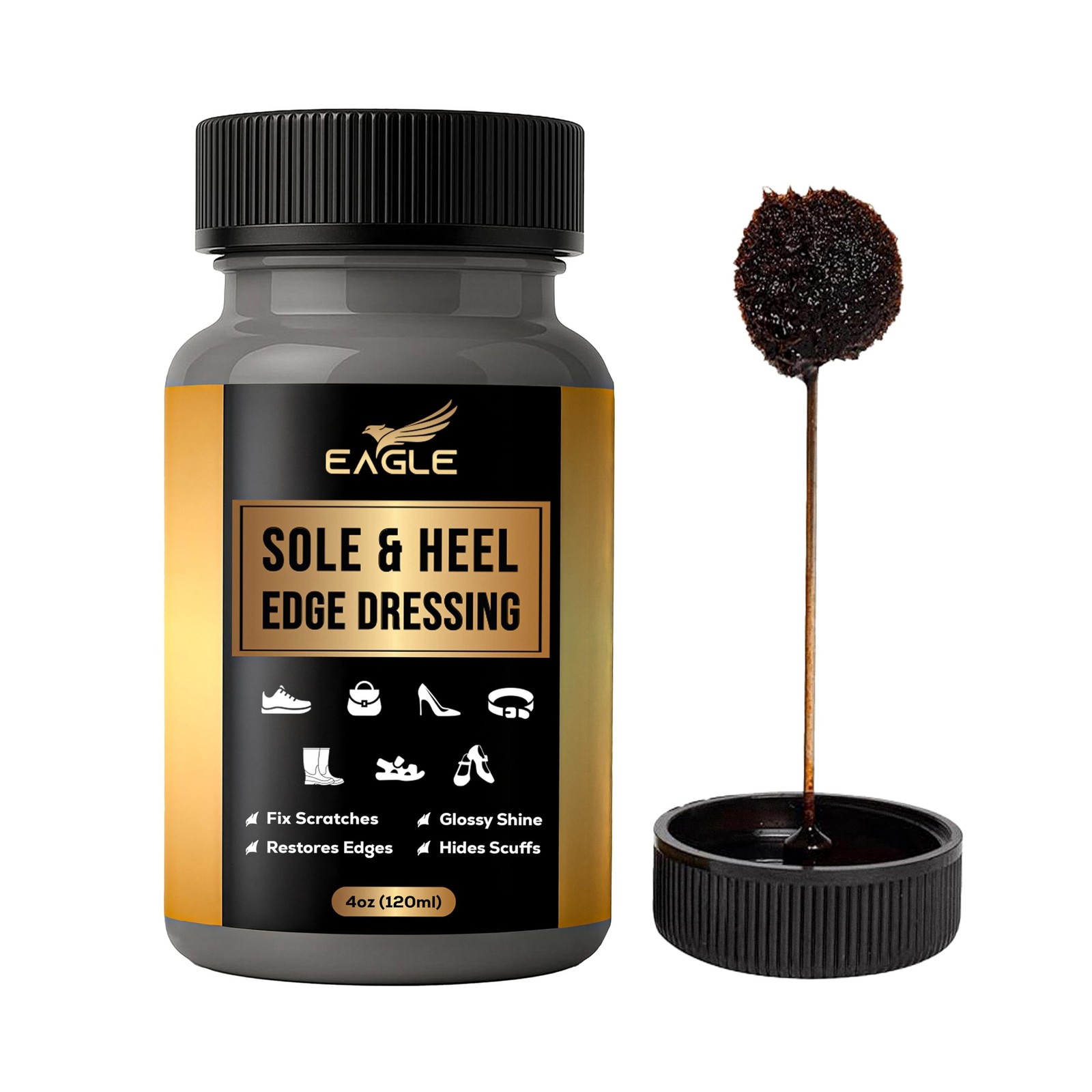 Eagle Sole and Heel Edge Dressing Black – High Gloss Shoe Polish for Leath