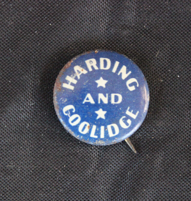 1920 PRESIDENTIAL CAMPAIGN TIN LITHO PINBACK ~ "HARDING AND COOLIDGE"