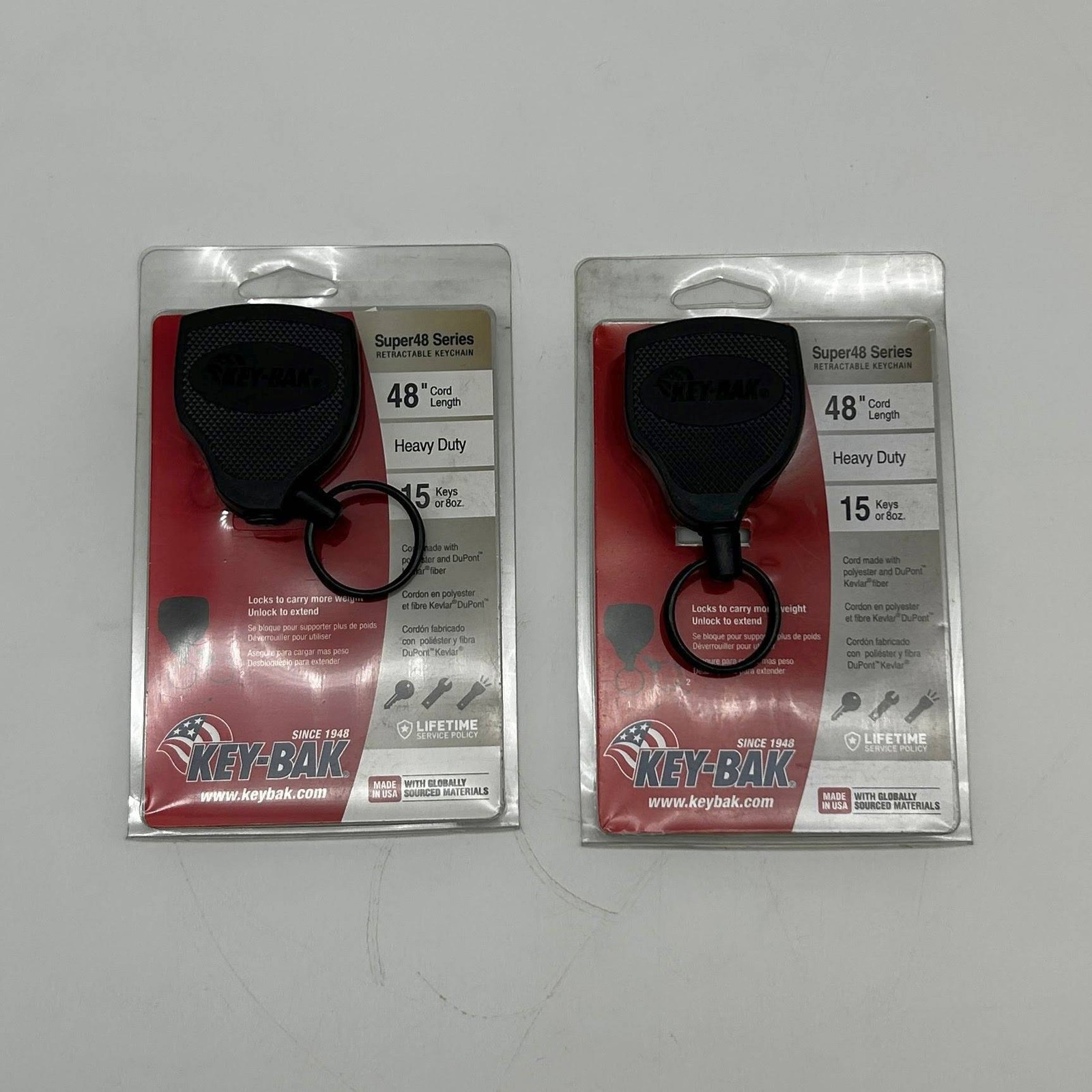 Key-Bak 0S48-803 Retractable Keychain Super48 Heavy Duty 48" Cord 15 Keys 2pk