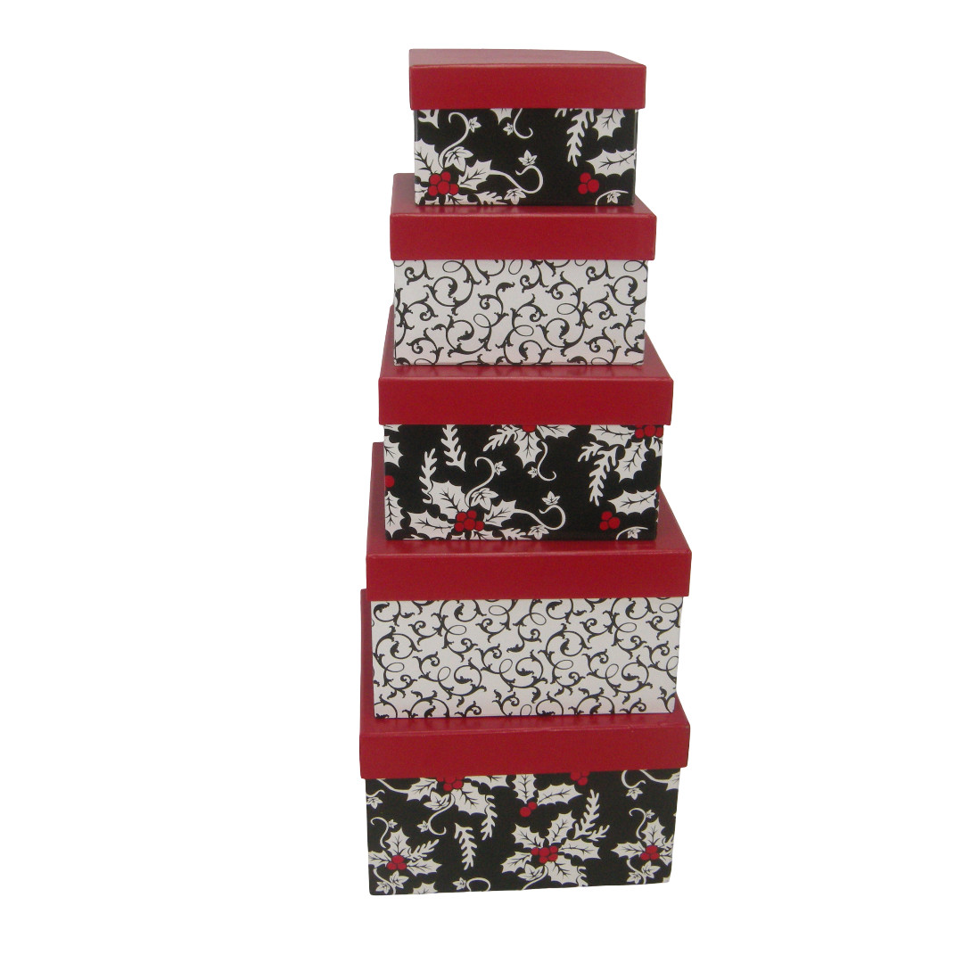 Holly Berry Christmas Themed Set of 5 Nesting Boxes