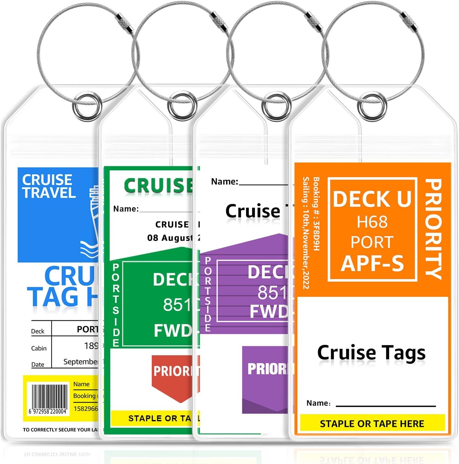 Premium 4 Pack (Carnival, Princess, NCL, MSC), Clear Cruise Luggage Tags