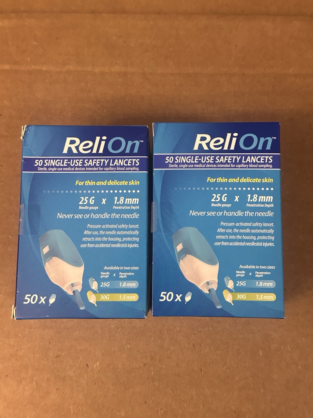 Lot of 2 Relion 50 Count Safety Lancets 25x1.8 Exp 02/29 100 Total