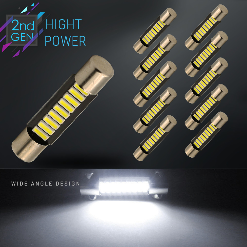 10X High Power 4014 LED Bulbs Sun Visor Vanity Mirror Light Fuse Shape 6641 29mm