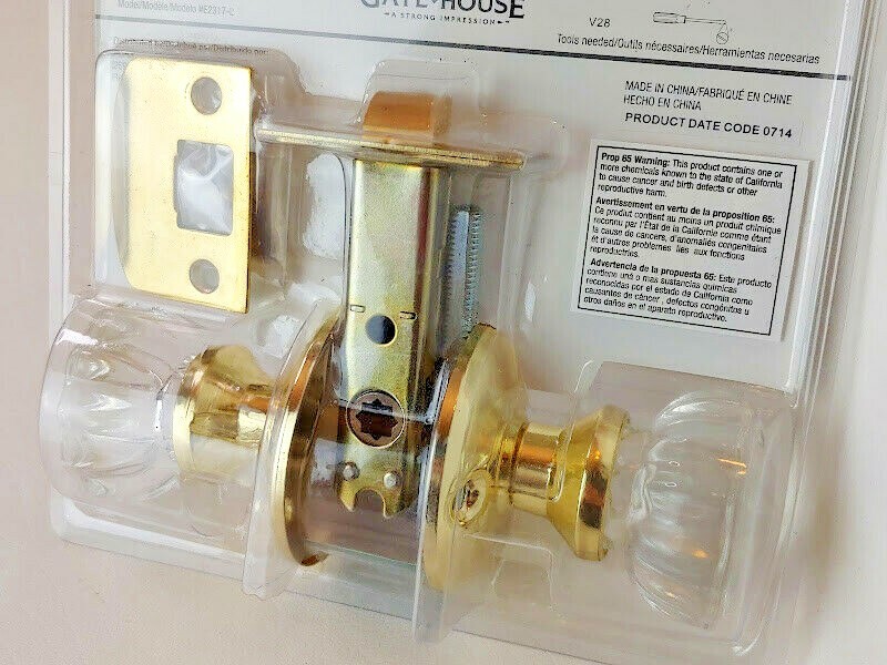Glass and Brass Door Knob & Latch Set Gate House #0205795 2in Diameter Knobs
