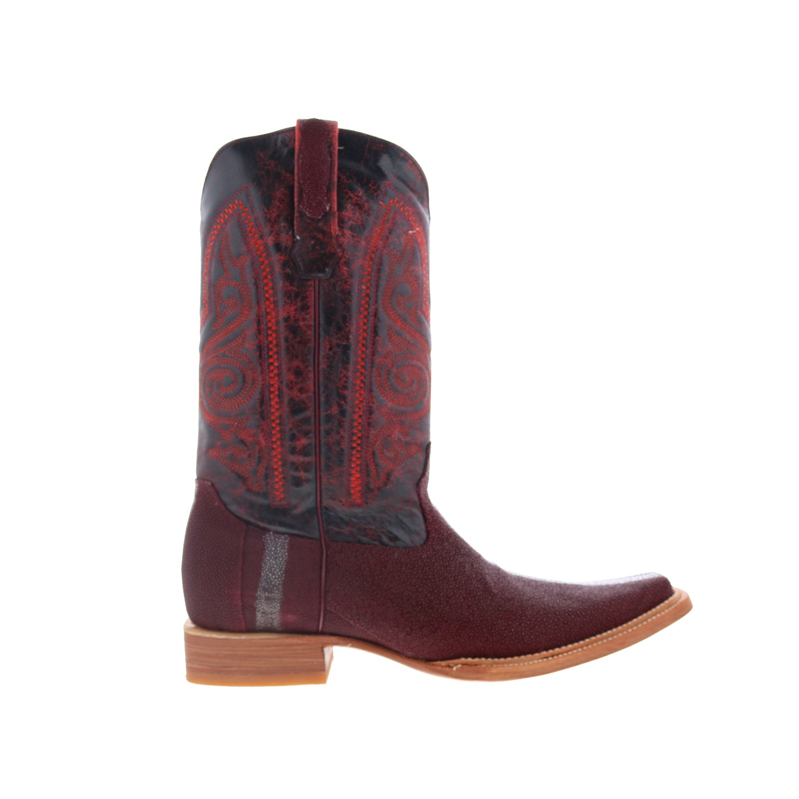 Los Altos Polished Stingray Mens Burgundy Wide Cowboy Western Boots 12