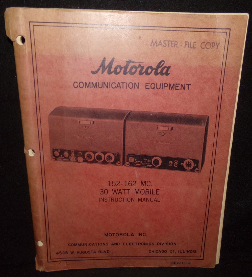 Vintage Motorola 152-162 MC/30 Watt Mobile Instruction Manual, Free Shipping