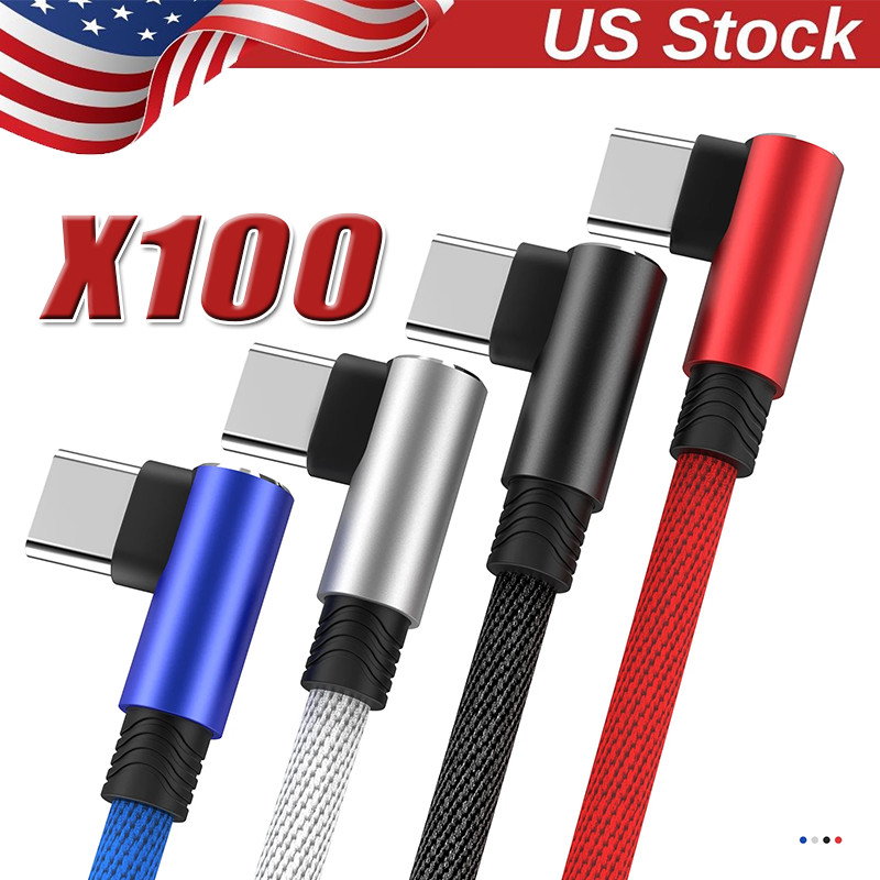 90 Degree Angle USB-C to USB-C Charger Cable Fast Charging Type Sync Cord LOT
