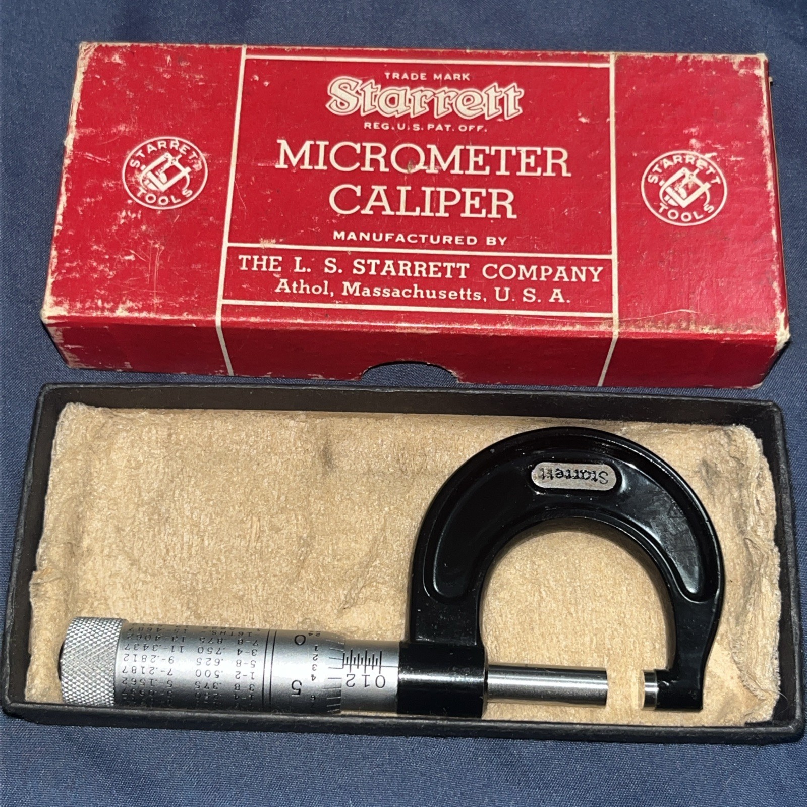 L.S. Starrett Cat. No. 436P Size 1 Inch .001" Micrometer w/ Box, Wrench & Papers