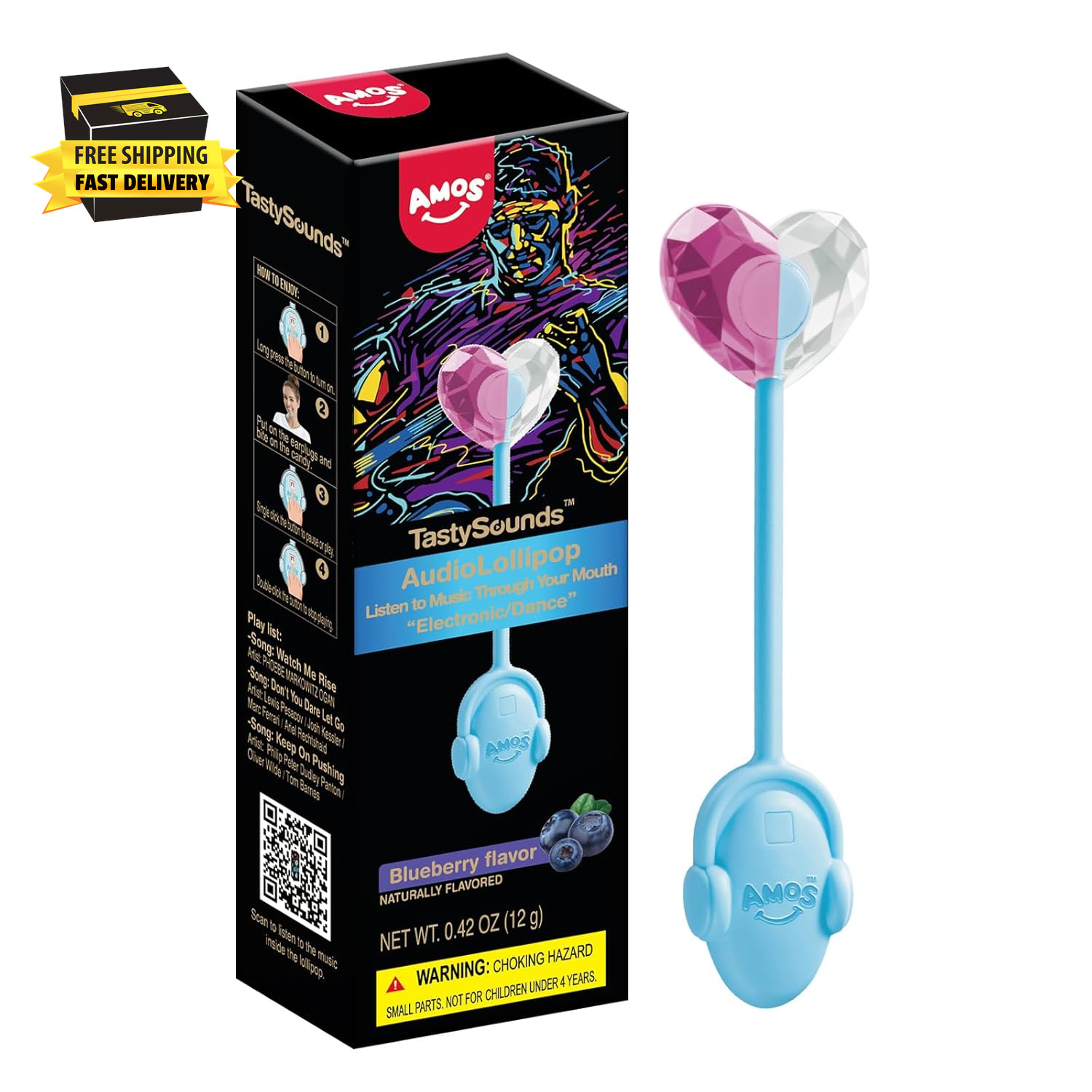 Music Lollipop Candy, Audio Singing Lollipop, Individually Wrapped Natural Blueb