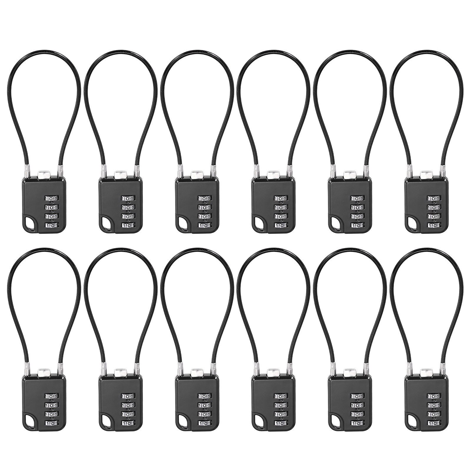 12Pcs Combination Cable Padlock with 7.9" (20cm) Flexible Cable, Black
