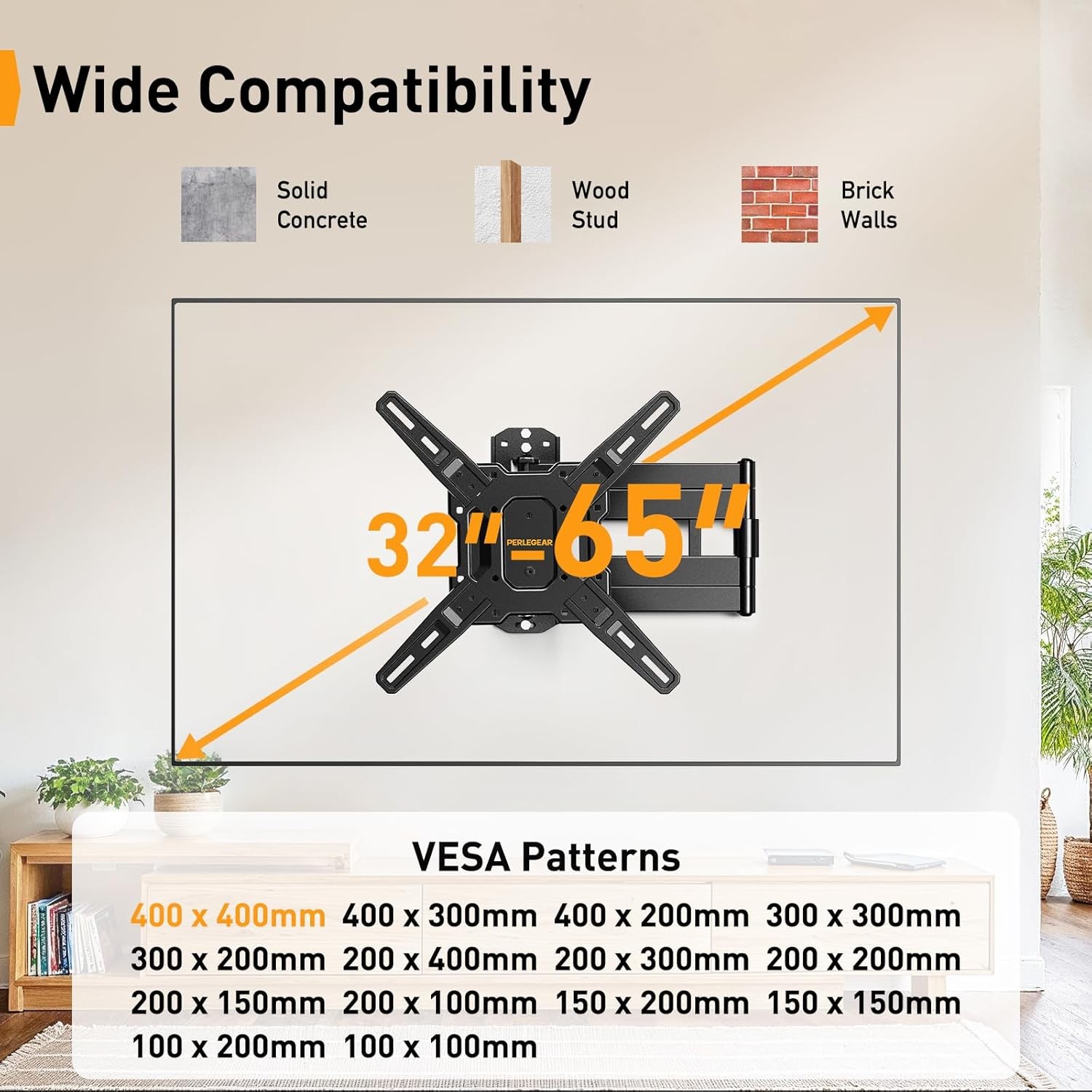 Long Arm TV Wall Mount for 32-65″ TVs, 37.4” Long Extension Corner TV Mount