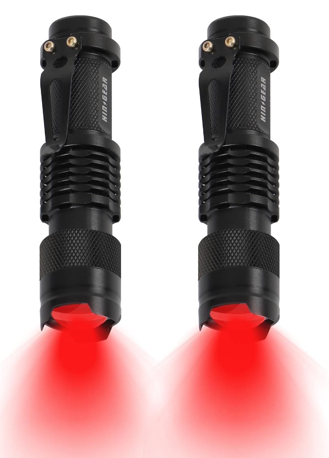 HinsGEAR 2 Pack Red Flashlight LED Single Mode Light 1 2 Pack, Black