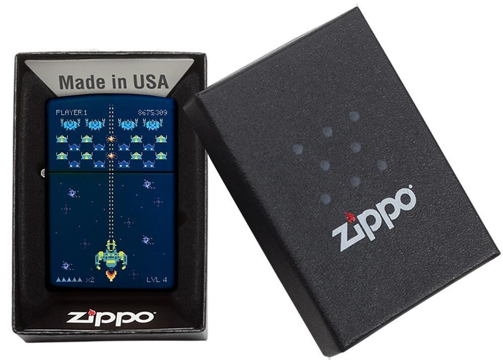 Zippo 49114,Gaming-Pixel Game Design, Navy Blue Matte Lighter