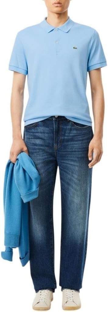 Lacoste Mens Short Sleeve Pima Jersey Interlock Regular Fit Polo, Overlook Blue
