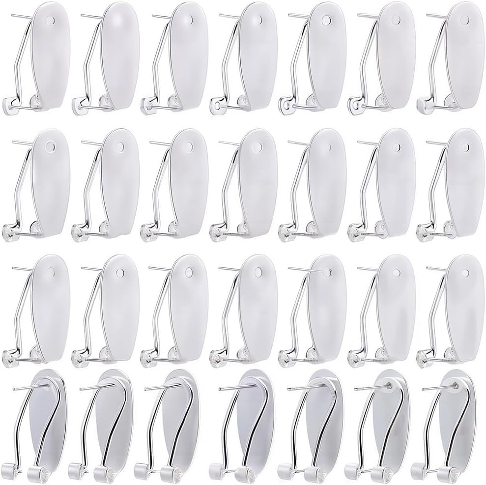 1 Box 30Pcs Earring Post Clips Fingernail Earring Posts French Brass Silver Stud