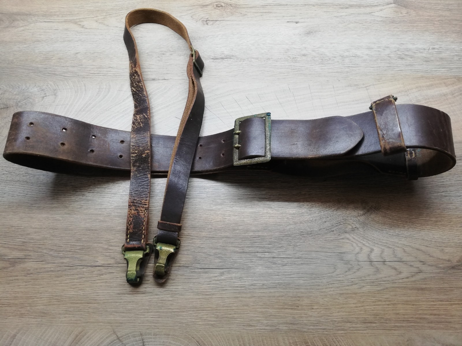 VTG OLD WWII WW2 GERMAN WEHRMACHT OFFICER 51,6'' DOUBLE CLAW BUCKLE LEATHER BELT