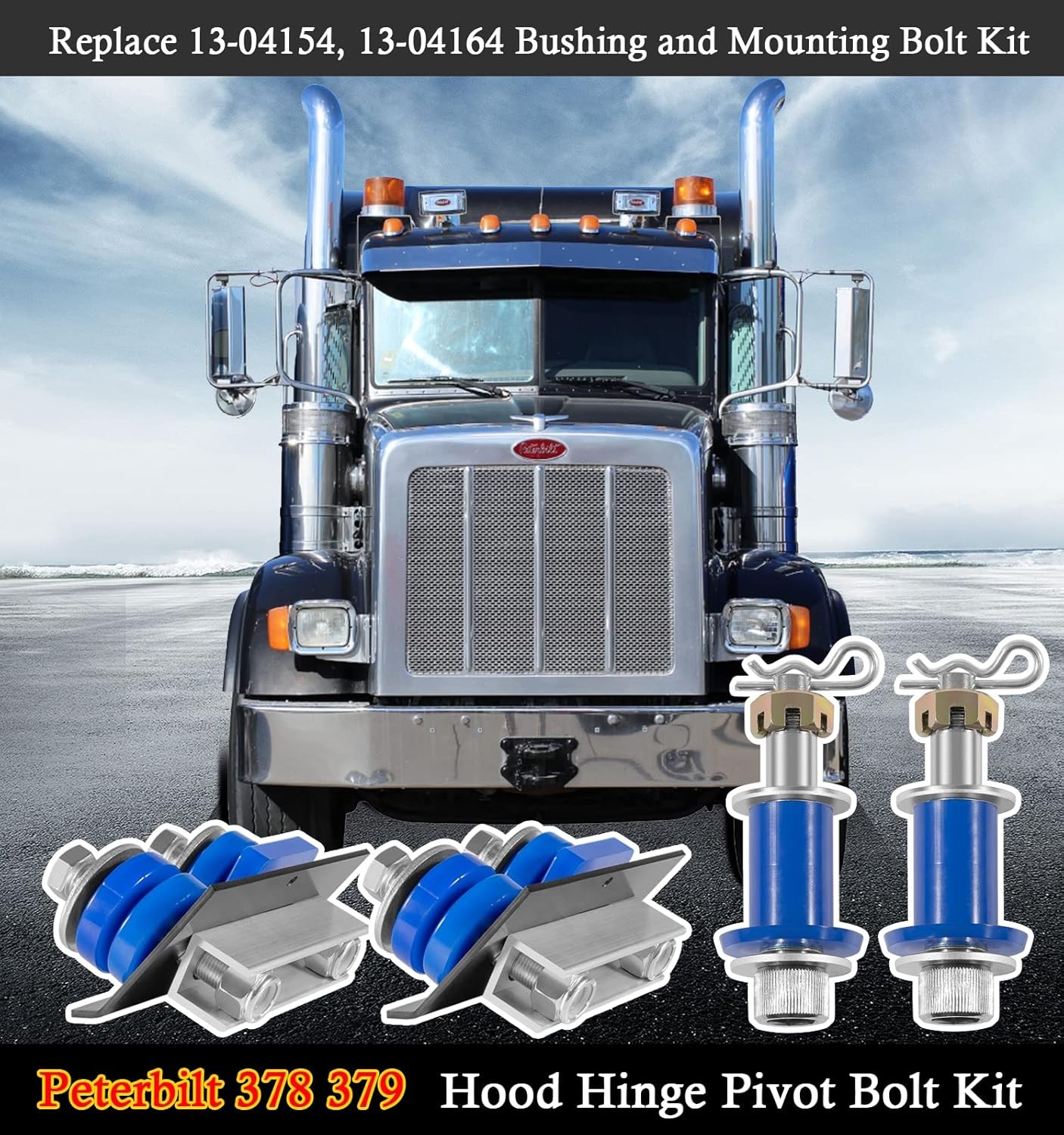 Replacement for Peterbilt 379 Hood Hinge Bolt Bushing Kit 13-04154 13-04164