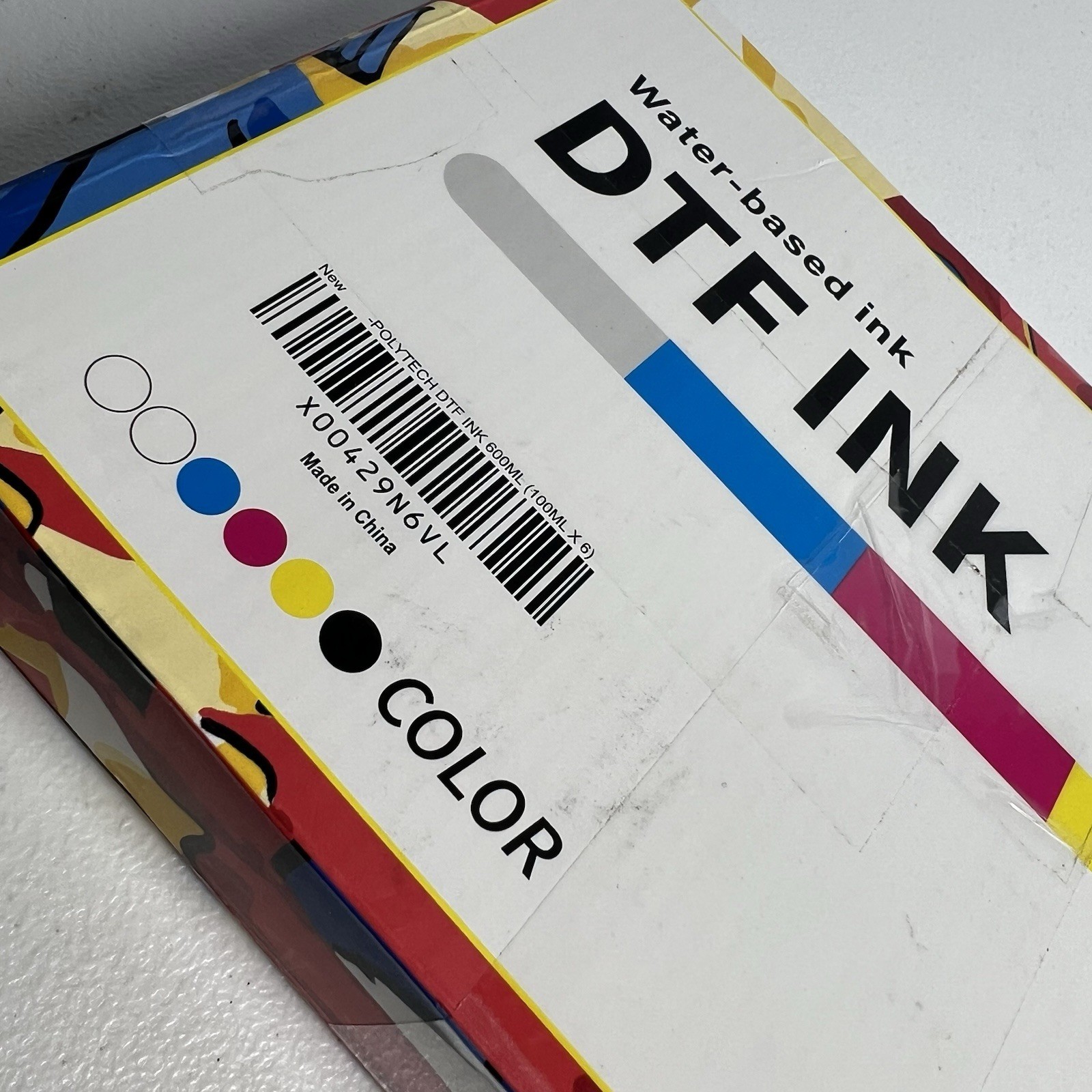 Polytech DTF Ink 6×100ml Bottles Water-Based CMYK+White+Black for DTF Printers