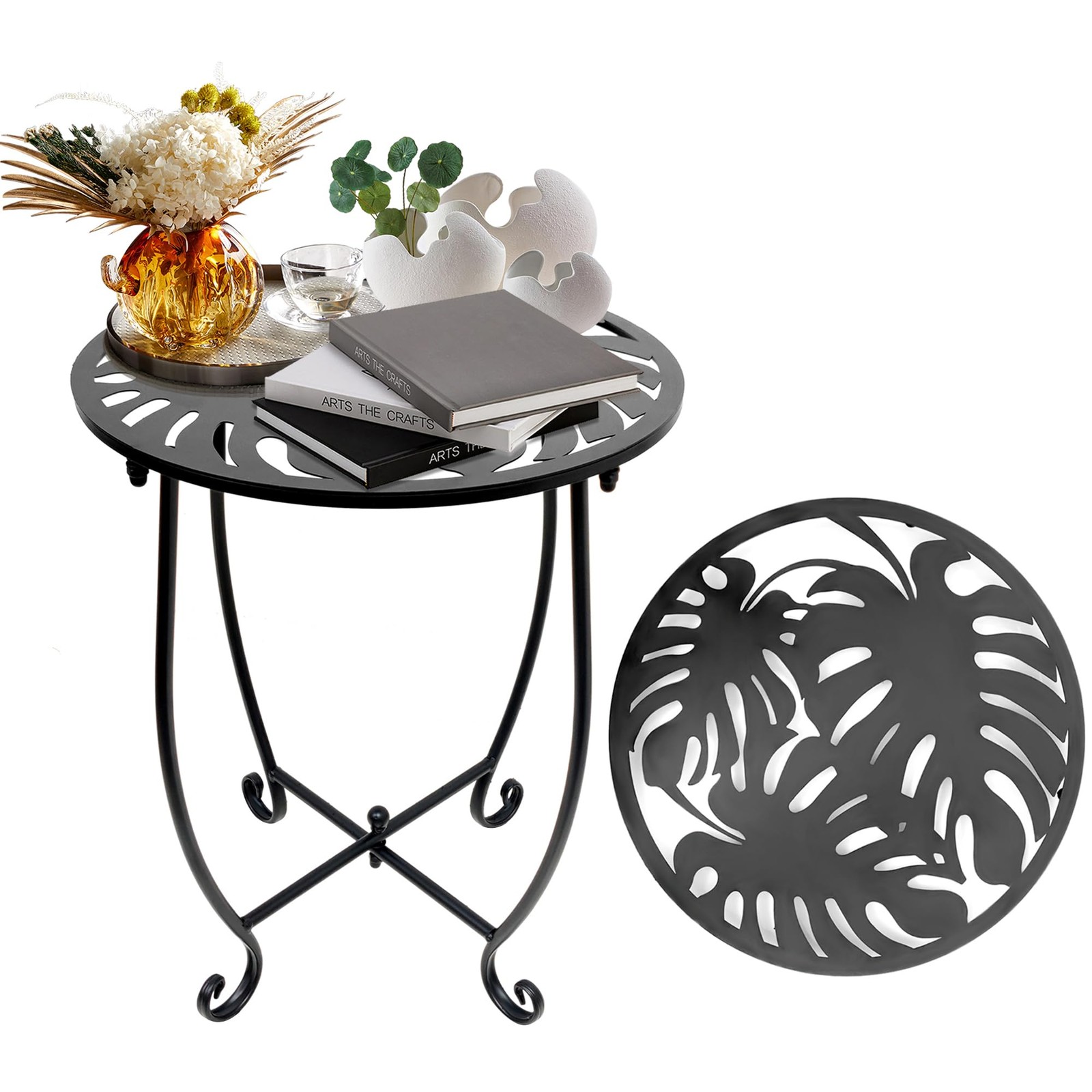 Outdoor Side Table for Small Spaces, Versatile 14 Inch Round Metal End Table ...