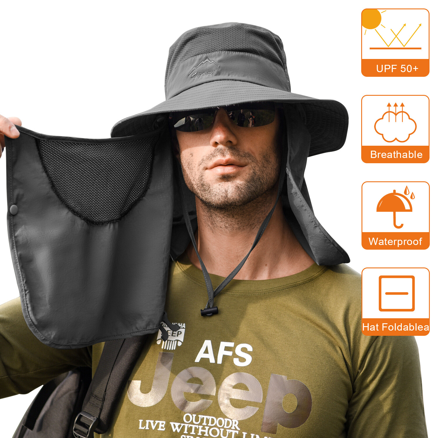 Summer UV Protection Sun Hat Baseball Cap With Neck Face Flap For Fishing Hiking