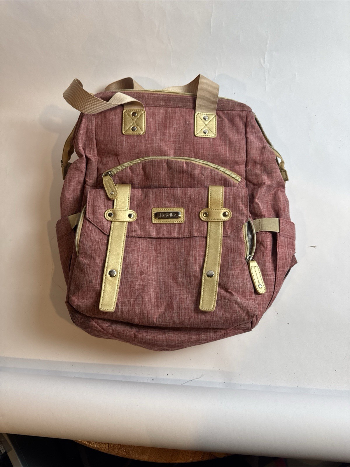 jiefeike Pink Backpack Faux Leather Accents Zip Closure