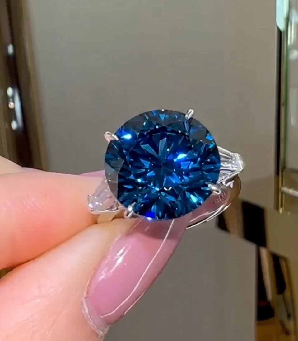 Huge 10 Ct Certified Cerulean Blue Diamond Ring, Tariffs FREE & Matching Studs