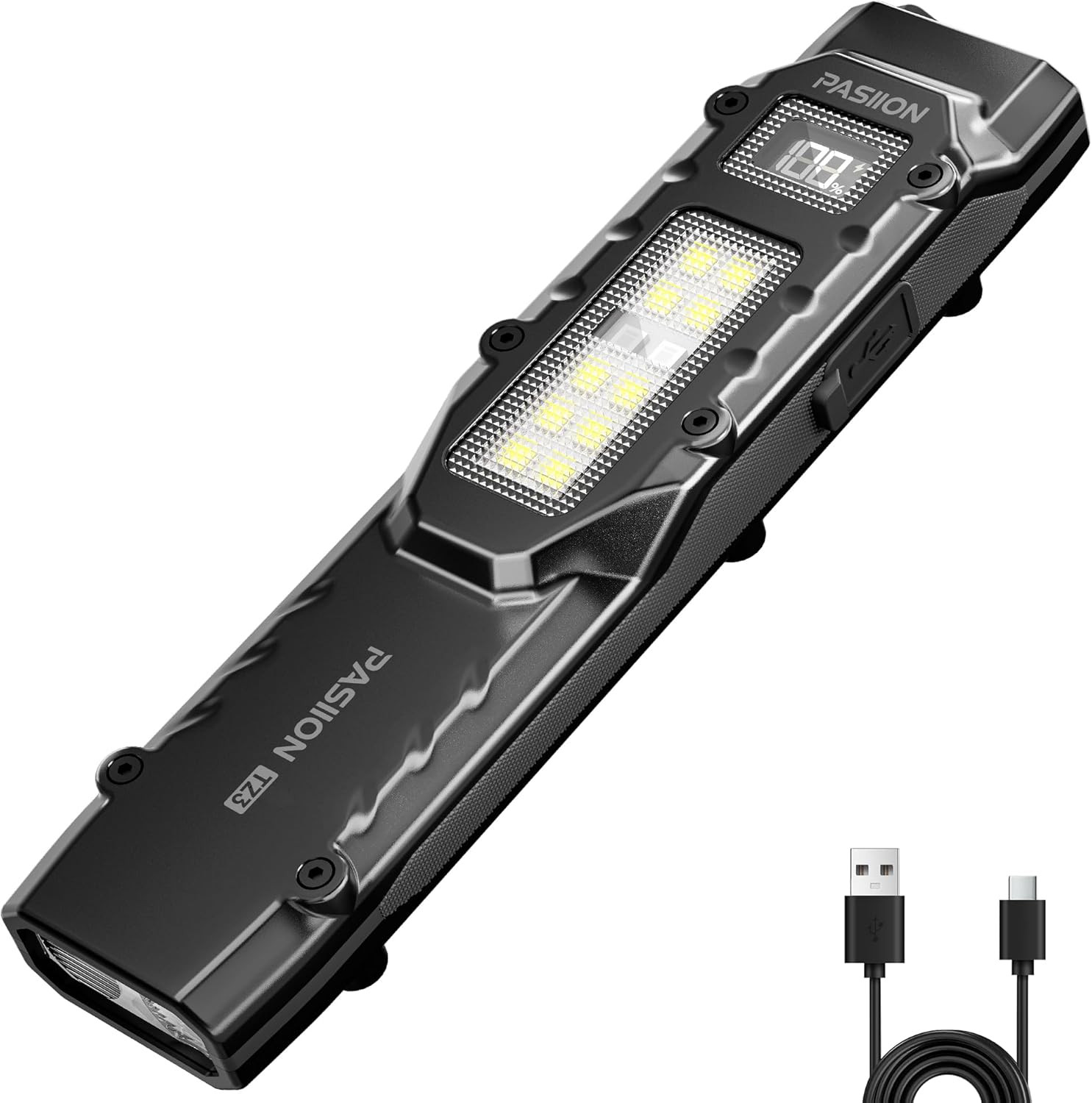 Tactical Flashlight  Flat Flashlights Rechargeable Stainless Steel 8 Modes